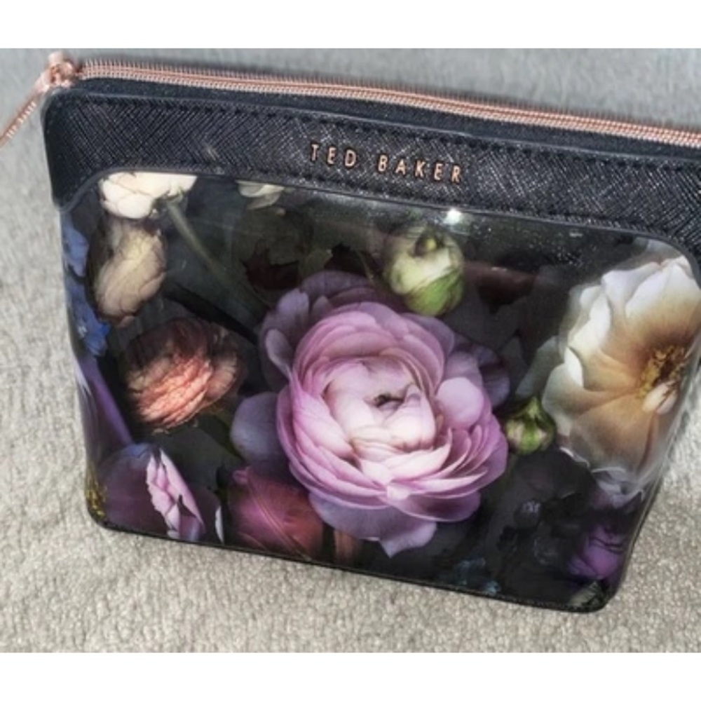 Ted Baker Cosmetic Makeup Bag Black Multiple Color Floral